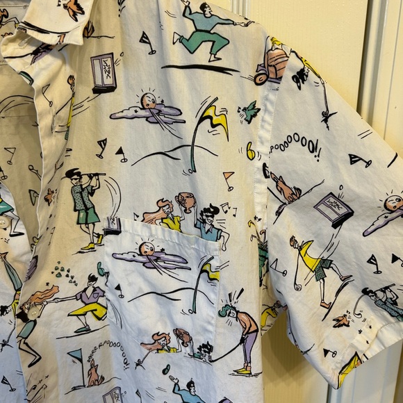 Prada Men’s Cotton Button Down T-Shirt with Golf Player Graphics Size 44/17.5/XL - Picture 3 of 7